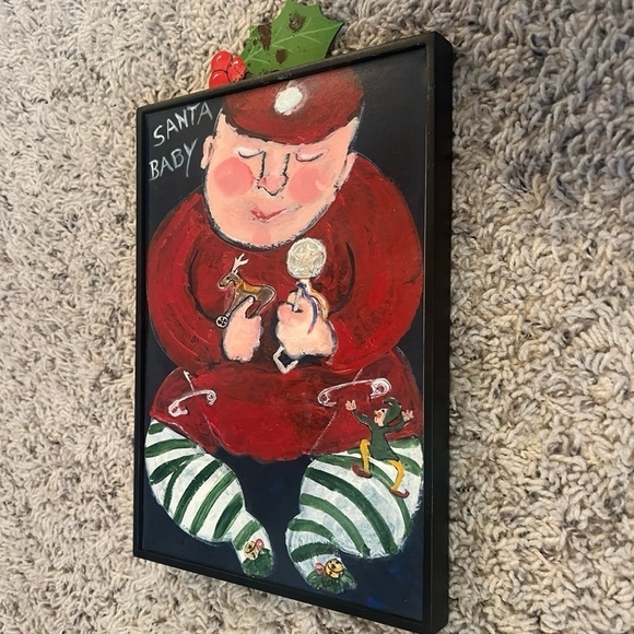 Nancy Thomas Santa Baby Wall Art Hand Painted Holiday Christmas Decor Winter - Picture 5 of 7